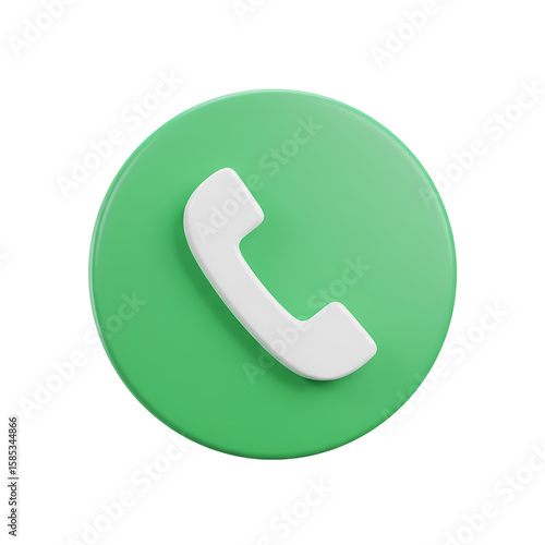 Rendered phone receiver icon displayed on a vibrant green button with transparent background for graphic design applications.
