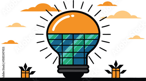 A collection of illustrations showcasing solar energy panels, often with prominent sun motifs and varying perspectives, emphasizing renewable energy and sustainable technology