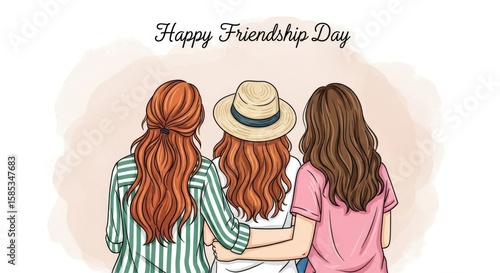 Three best friends stand together, celebrating friendship day with a warm embrace and shared joy