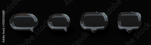 3D transparent glass chat bubble icon with refraction and holographic rainbow effect. Perfect for talk, message, or communication concepts.