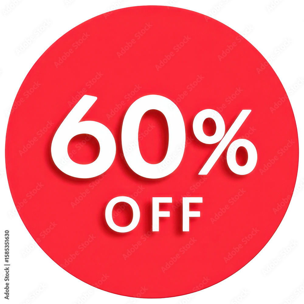 Red circular sticker displaying 60 percent off sale for discounts on products Red circular sticker displaying 60 percent off sale for discounts on products