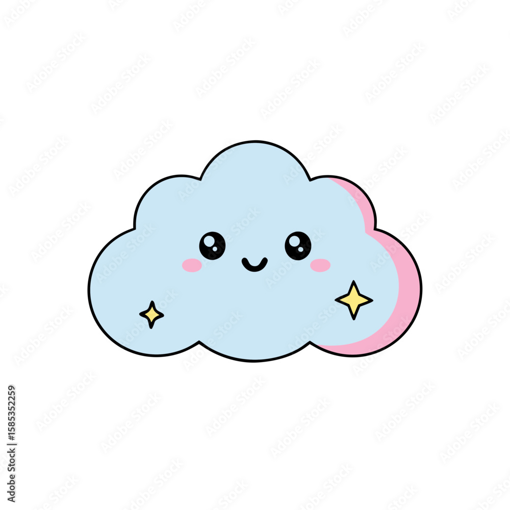 Cute Kawaii Cloud with Heart Shaped Eyes and Star Cute Kawaii Cloud with Heart Shaped Eyes and Star