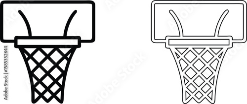 basketball hoop icon vector, basketball net and board silhouette vector and line icon illustration