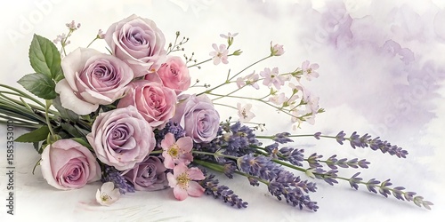 Elegant bouquet of pink roses, some dried, on a white background symbolizing love and romance