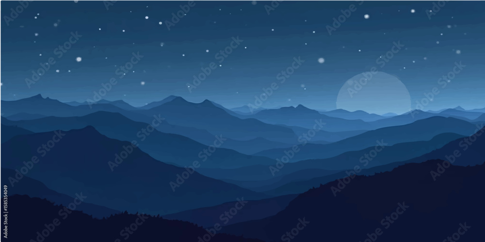 Obraz premium oft layered mountain ranges under dark night sky tranquil minimalist background