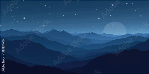 oft layered mountain ranges under dark night sky tranquil minimalist background