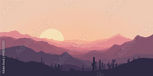 Scenic Sunrise in Soft Golden Haze over Mountain Layers and Gentle Horizon