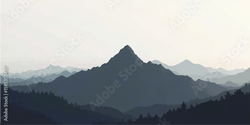 Moody Dark Mountain Landscape with Contrast and Hazy Foreground in Minimal Design