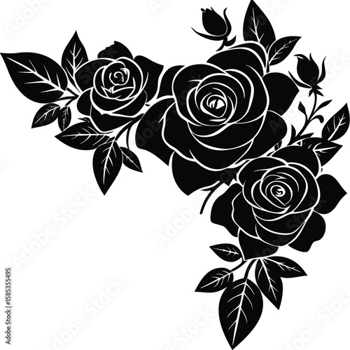 Vintage Floral Corner Silhouette with Layered Roses