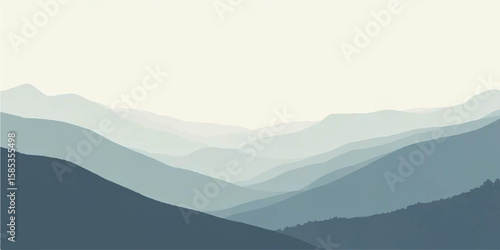 Misty mountain landscape with foggy peaks clouds and layered hills under the morning sky