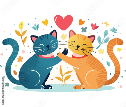 Two cat with heart illustration template