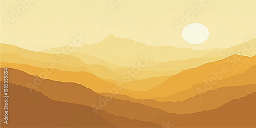 Soft yellow mountains under morning sun with subtle atmospheric gradients