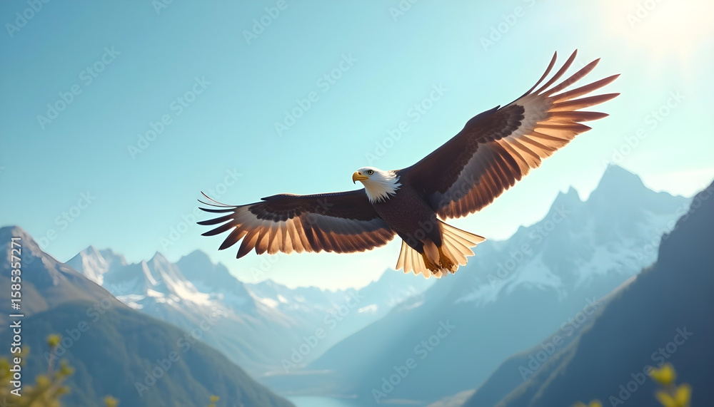 Fototapeta premium Graceful Eagle in Flight – Sunrise Over Misty Mountain