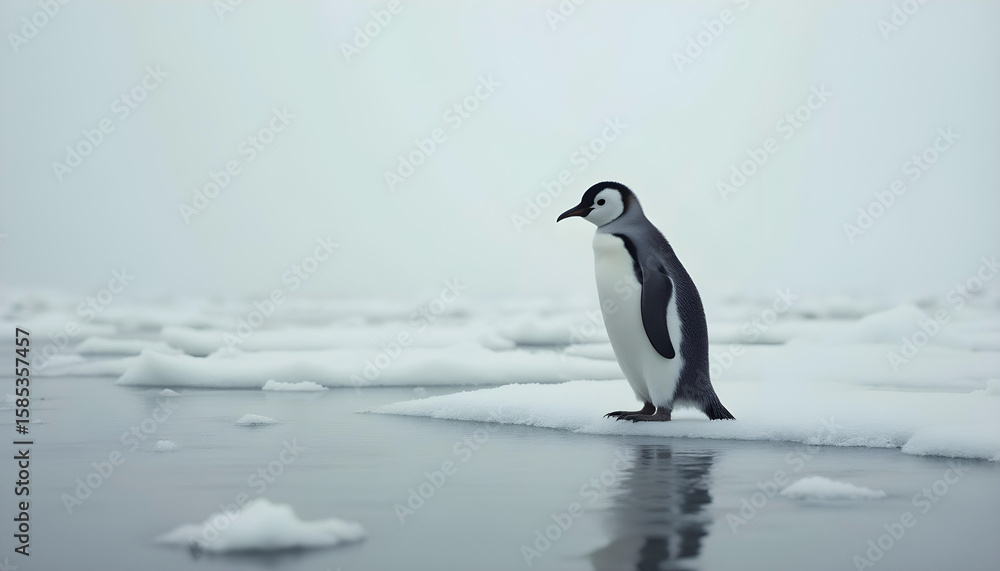 Fototapeta premium Emperor Penguins on Melting Ice – Polar Wildlife & Climate Impact
