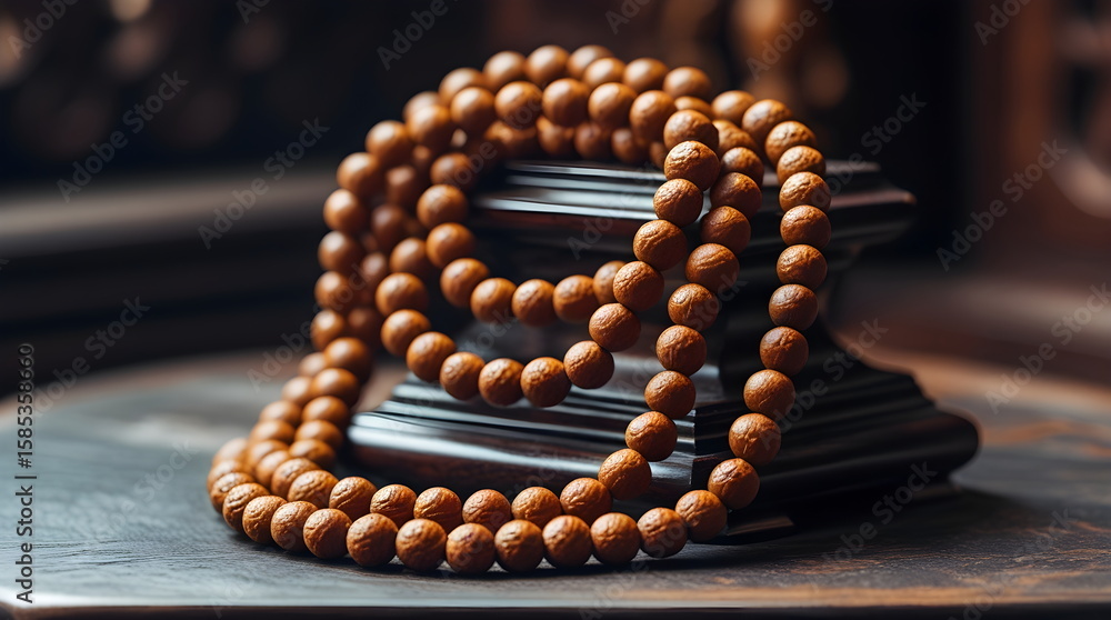 Obraz premium Traditional wooden prayer beads (mala) for meditation