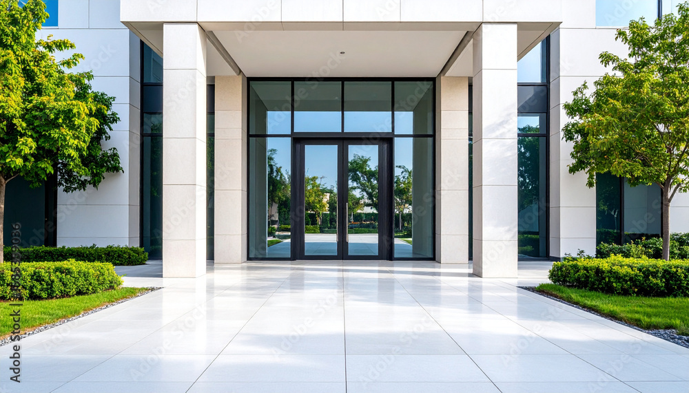 Fototapeta premium Exterior view of a modern building with glass entrance