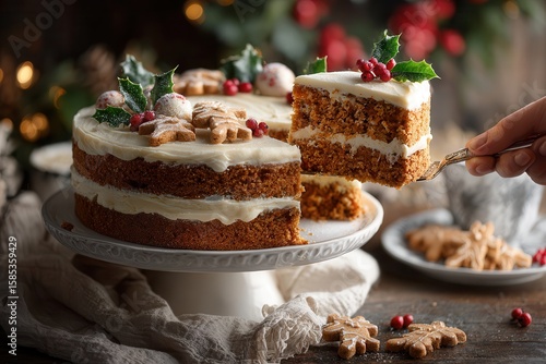 Wallpaper Mural festive carrot layer cake with creamy white frosting, decorated with Christmas ornaments Torontodigital.ca