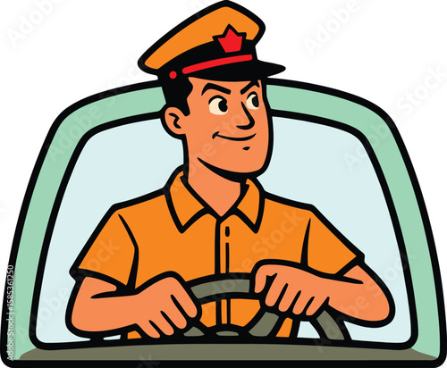 Smiling Bus Driver Character