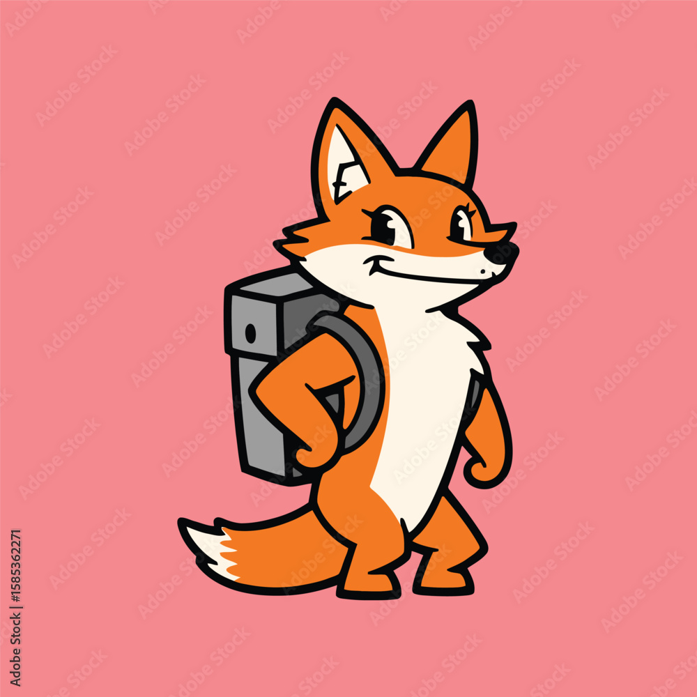 Obraz premium Smiling Fox with Backpack