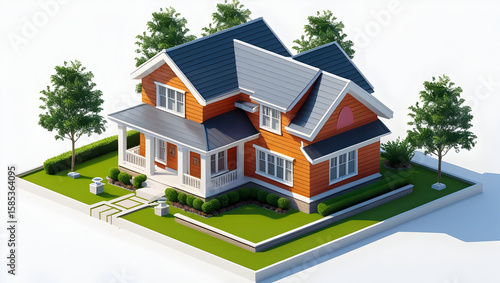 3D rendering of isometric house isolated on transparent background  