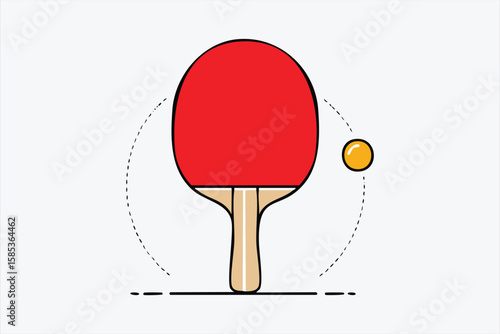 Table tennis racket and ball with motion lines on white background