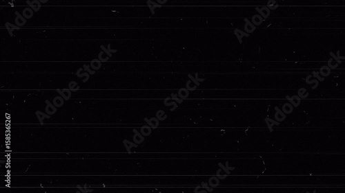 Black background with horizontal tape lines and dust particles, perfect as VHS noise texture overlay or vintage film effect for video editing and retro-style design.