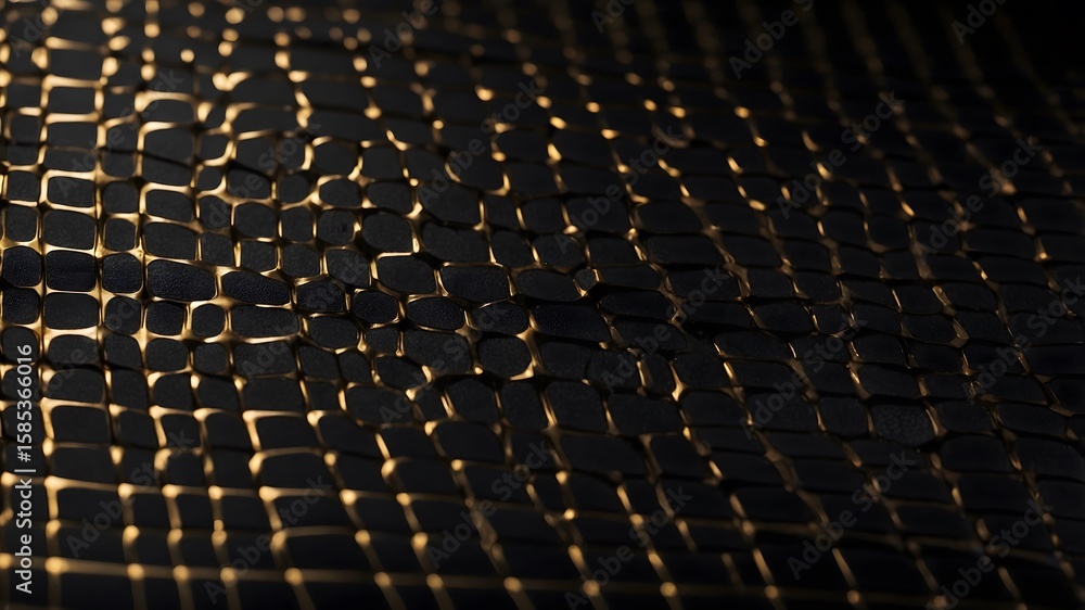 Fototapeta premium Textura negra con relieve geométrico e iluminación dorada