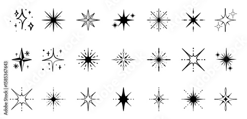 Hand Drawn Star Shape Design Elements. Star sparkle icon set vector illustration