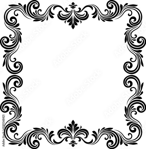 A filigree heraldic crest motif floral pattern border frame. Original design in a vintage style.