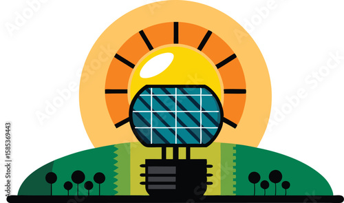 A comprehensive collection of colorful illustrations depicting solar energy panels in settings, emphasizing renewable energy and sustainability