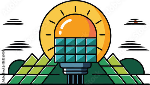 A comprehensive collection of colorful illustrations depicting solar energy panels in settings, emphasizing renewable energy and sustainability