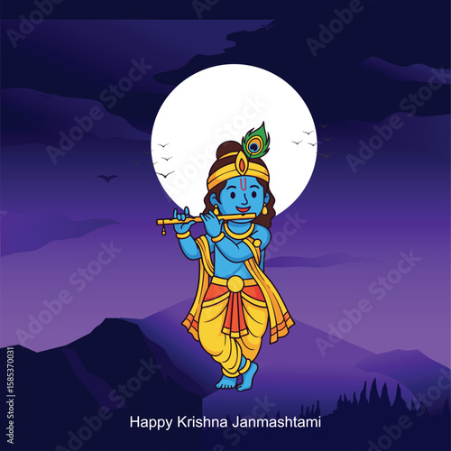 Happy Krishna Janmashtami. Lord Krishna in Happy Janmashtami festival of India Hindu festival celebrated to commemorate the birth of Lord Krishna, an incarnation of Lord Vishnu