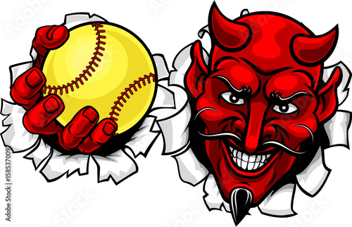 A devil man softball sports team cartoon mascot