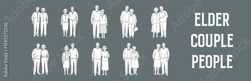 Architectural Drawings elder couple People vector illustration, front view, human person Minimal style hand drawn. Sections, Elevations, Floor Plans