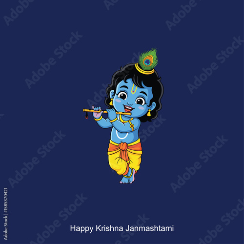 Happy Krishna Janmashtami. Lord Krishna in Happy Janmashtami festival of India Hindu festival celebrated to commemorate the birth of Lord Krishna, an incarnation of Lord Vishnu