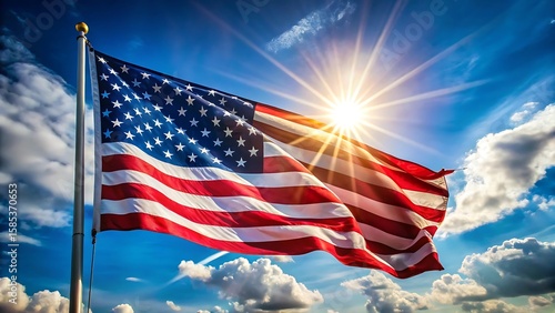 American flag against blue sky