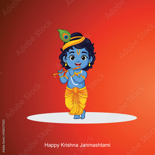 Happy Krishna Janmashtami. Lord Krishna in Happy Janmashtami festival of India Hindu festival celebrated to commemorate the birth of Lord Krishna, an incarnation of Lord Vishnu