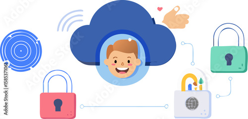 A fun, colorful cartoon illustration of a smiling baby boy and girl playing, capturing the joy of childhood