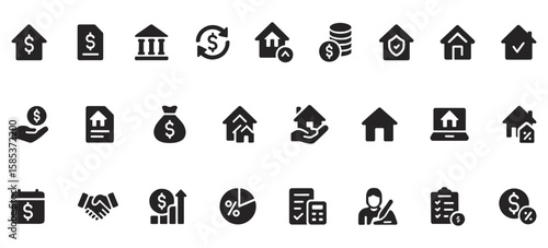 Loans & Mortgages Glyph Icons Pack – Unique Finance and Real Estate Icons for Banking, Lending, Home Buying, and Financial Apps