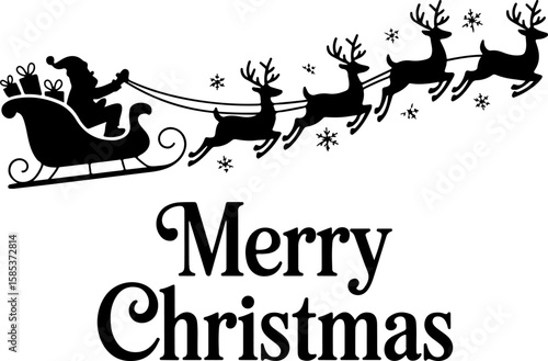 Santa's Sleigh Silhouette with Reindeers & Gifts | Premium Vector