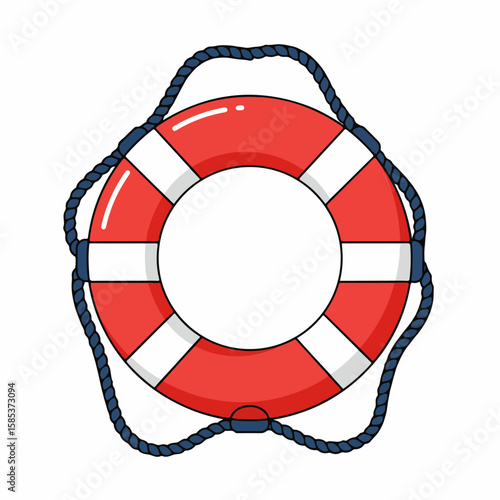 Isolated life buoy on white background, life buoy for marine safety and emergency situations. Bright life buoy with rope creates a sense of protection, security, and hope.