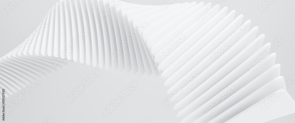 Fototapeta premium Abstract 3d background with round triangle shapes smooth, Abstract white curving architectural design. Visual element for banner header poster or cover. 3d rendering illustration for graphic design