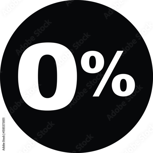 Zero percent symbol in a black circle on a white background clean design