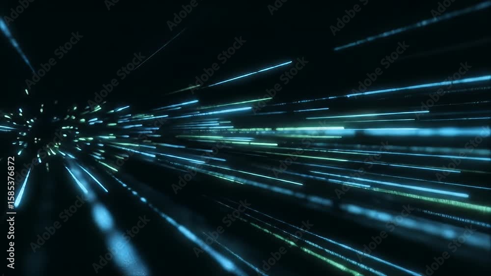 Dynamic Blue And Green Light Streaks In A Dark Tunnel Displaying Motion ...