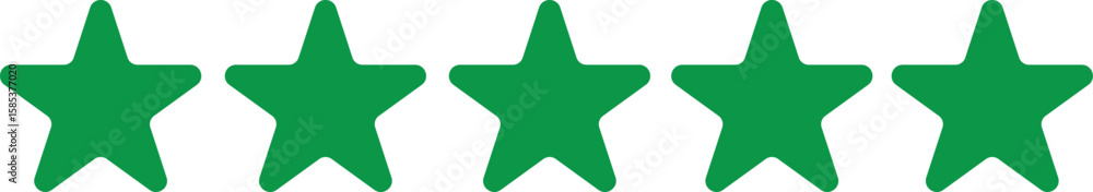 Obraz premium Five green stars in a row on a white background representing customer satisfaction and excellent rating