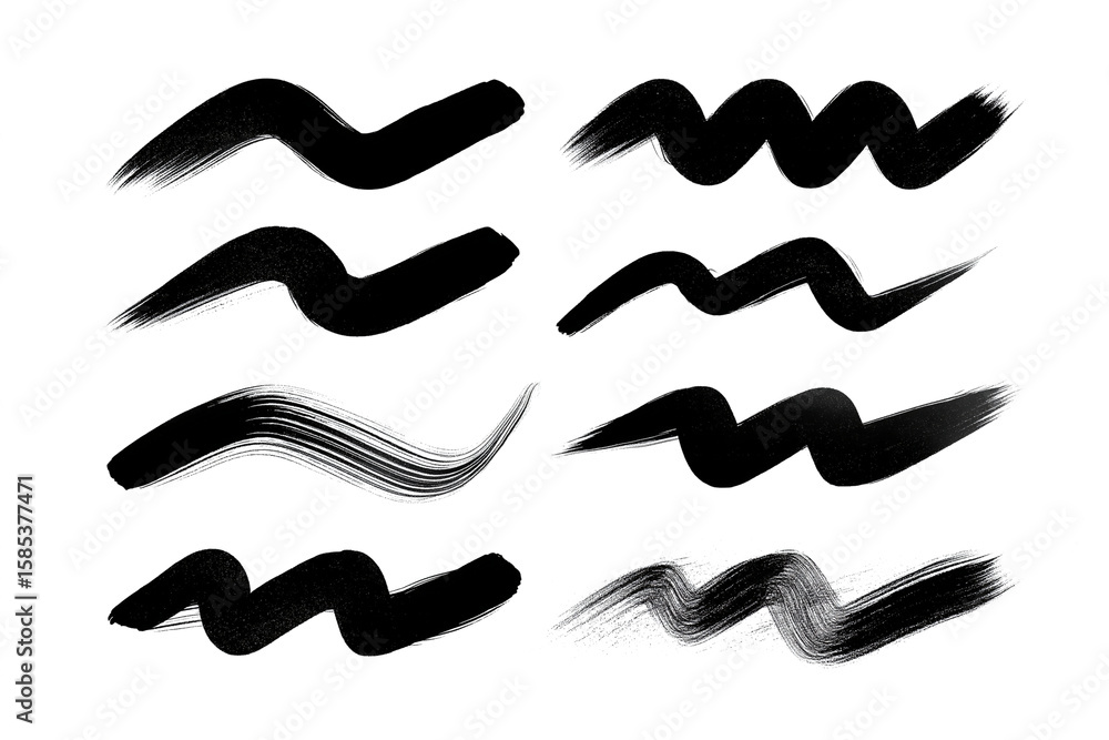 black wavy brush strokes on white background black wavy brush strokes on white background