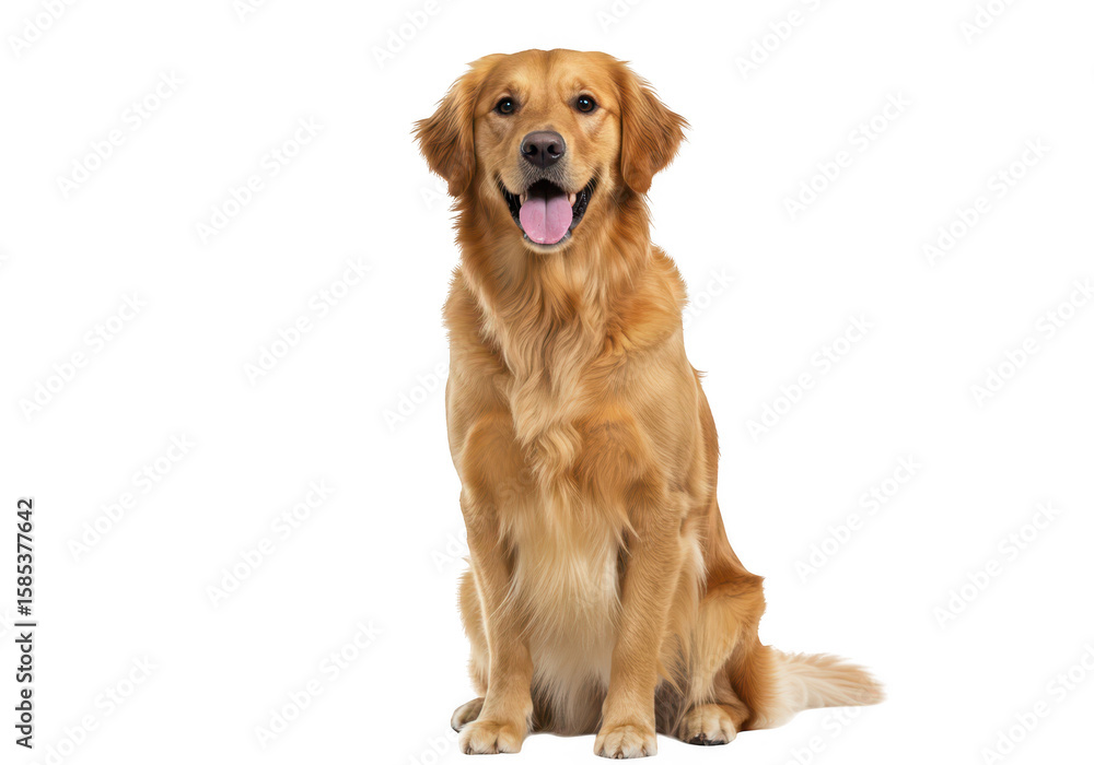 Fototapeta premium A golden retriever dog sits and smiles isolated on transparent background