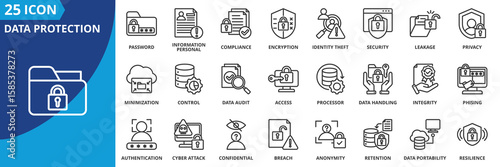 data protection icon set collection in outline style. an icon pack contain cyber security,  encryption,  privacy,  compliance,  password,  access,  control,  authentication,  confidential, antivirus