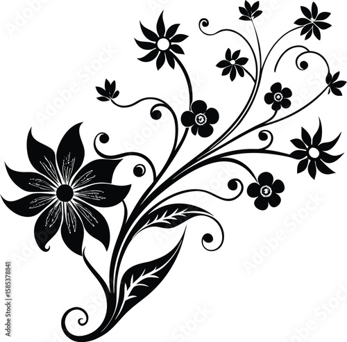 Whimsical Floral Curve Silhouette With Fluttering
