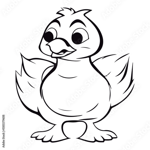 Coloring book for kids baby Duck kawai vector Black vector illustration.